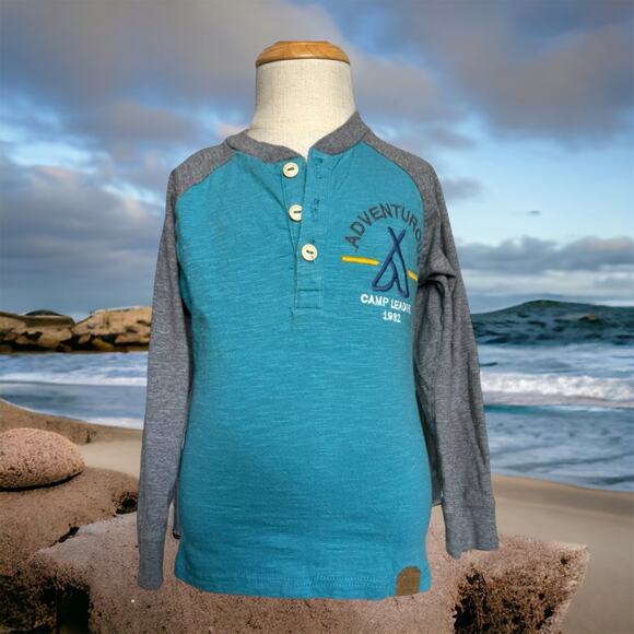 Carter's Boys Henley Sz 3T Shirt Blue Gray Adventurous Camp Leader 1982 - Picture 1 of 9